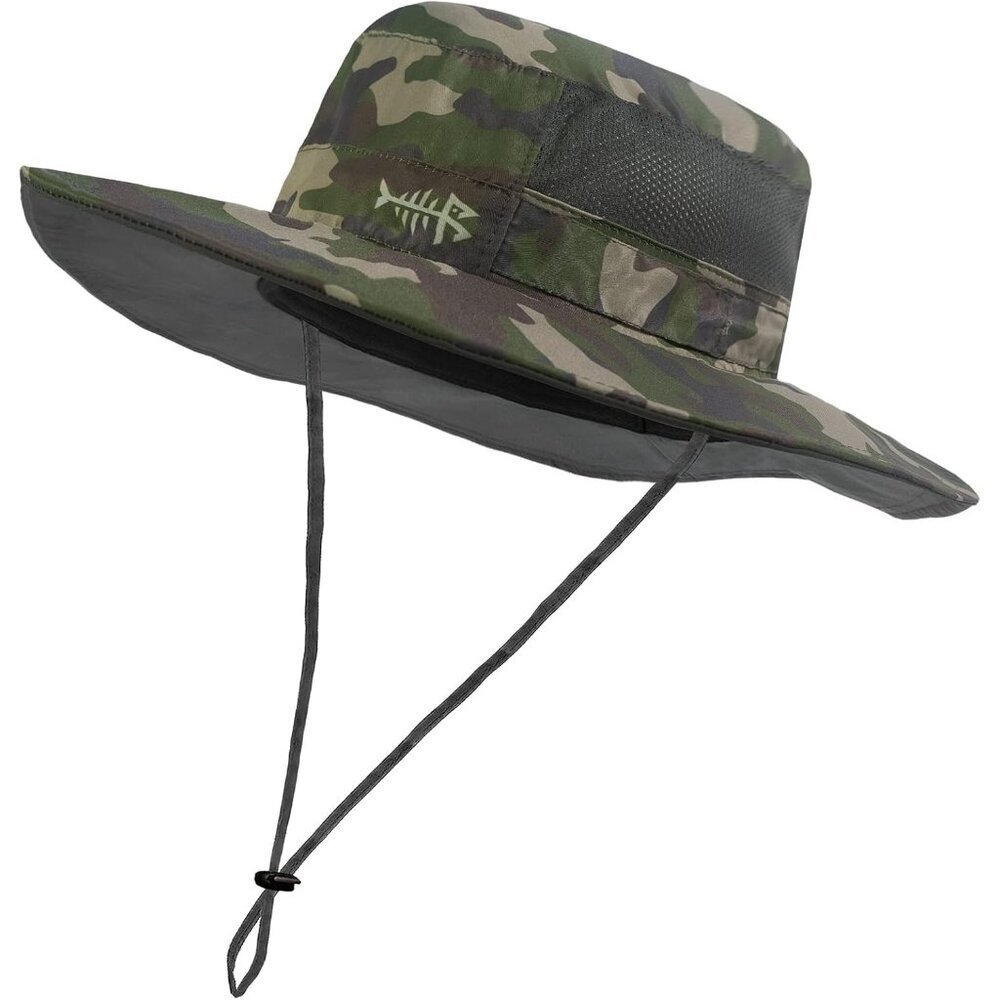 Unisex Army Green 100% Nylon Wide Brim Mesh Vent With Chin Strap Cowboy Hat